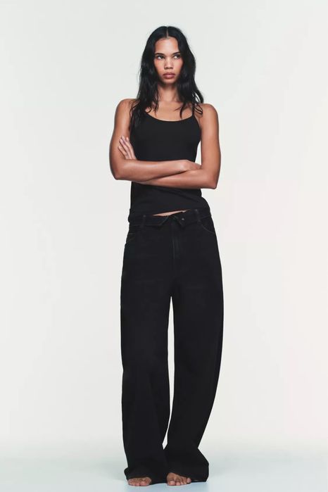 джинси Zara зі згорнутим поясом trf із середньою посадкою