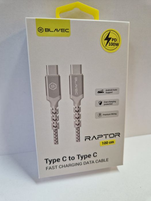 Blavec Kabel Raptor pleciony - Typ C na Typ C - PD 100W 5A 1 metr