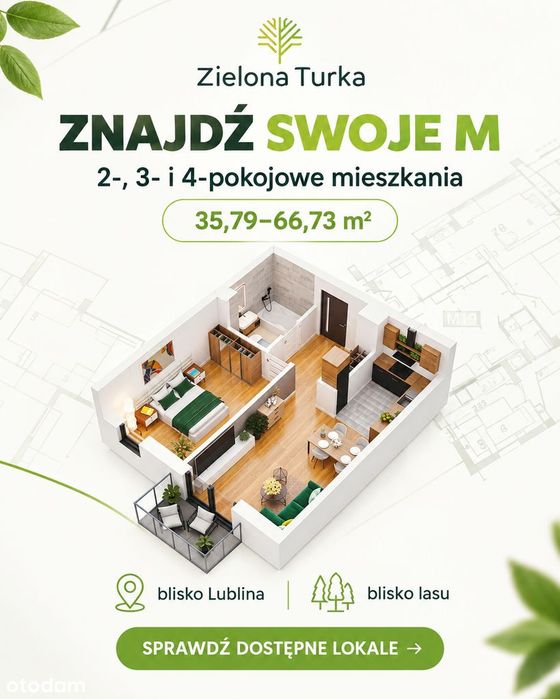 Nowe mieszkanie 42,57 m² — 2 piętro, Turka k. Lublina, deweloperski