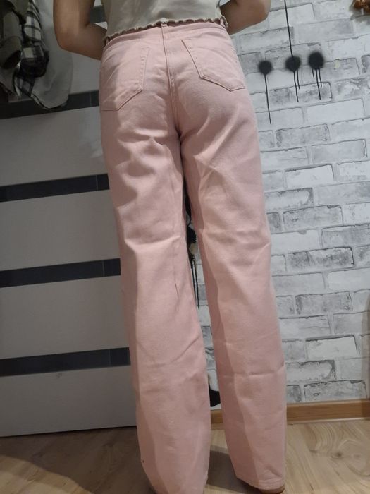 Mohito 38 różowe spodnie jeansy proste szerokie