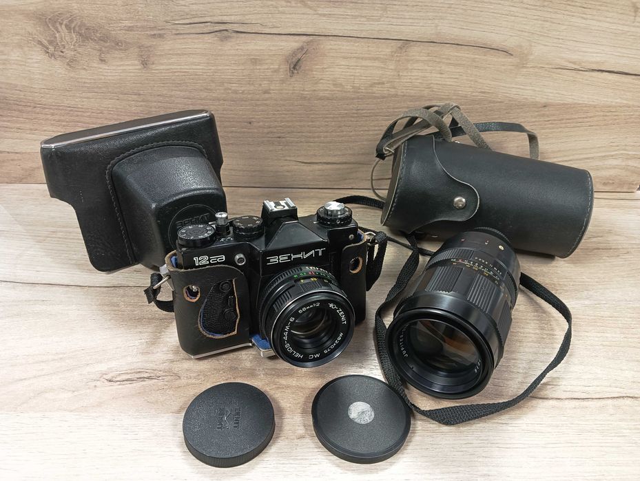 Zestaw aparat radziecki Zenit 12ca + Helios 44M-6 + Jupiter 21M 4/200