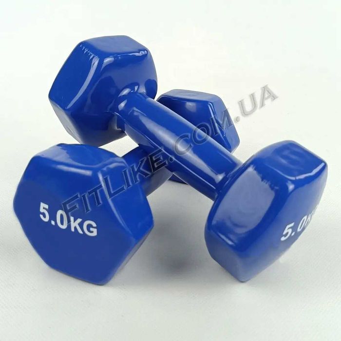 Вінілові металеві гантелі 0,5/1/1,5/2/3/4/5кг прогумовані для фітнеса
