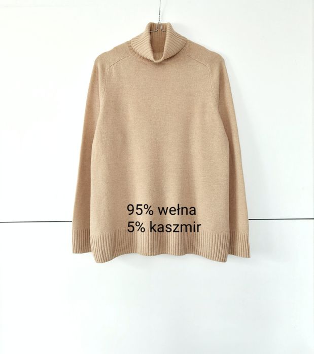 Golf Massimo dutti 38 M brązowy camelowy toffi wełniany kaszmirowy