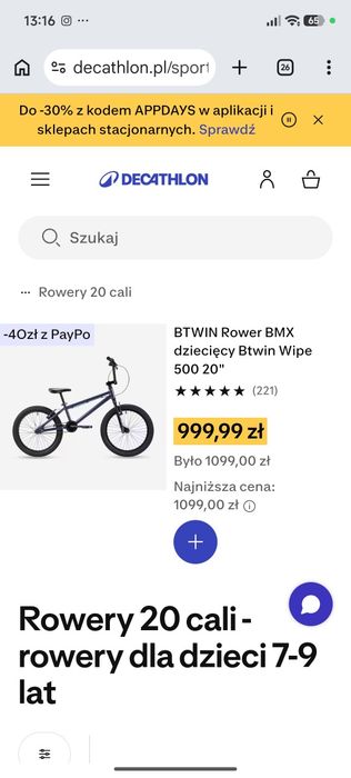 Rower BMX btwin dziecięcy
