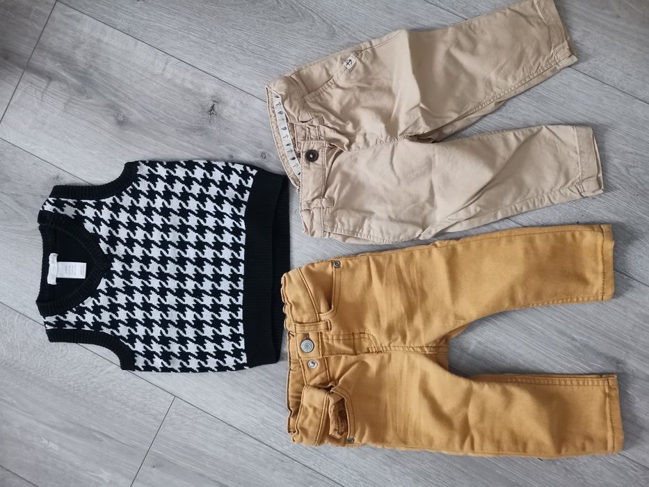 Elegancki zestaw 74 dla chłopca bezrękawnik sweterek spodnie