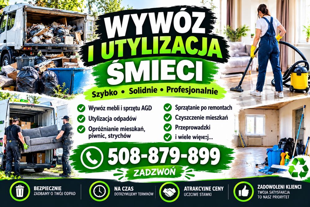 Sprzątanie piwnic,przeprowadzki,wywóz gruzu,utylizacja śmieci,transport mebli itp