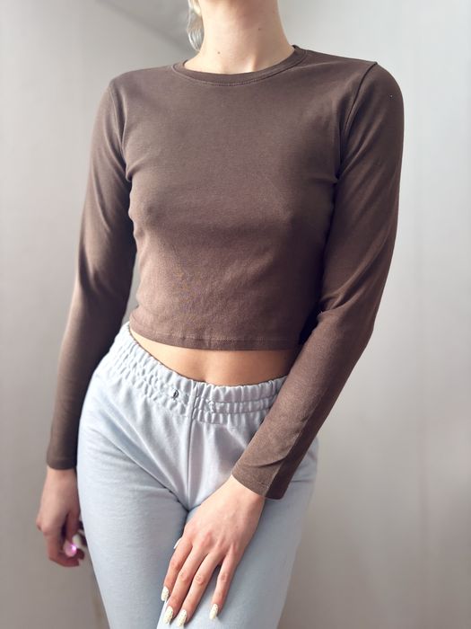 Brązowy basic top koszulka czekoladowa bawełniana pull and bear