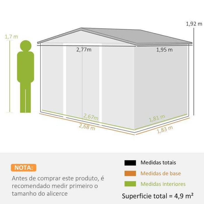 Abrigo de Jardim Metálico 4,9 m² – 277x195x192 cm