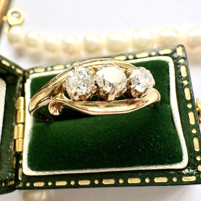 Dawny Edwardiański pierścionek Zaręczyny złoto 18k brylanty 0.45ct R15