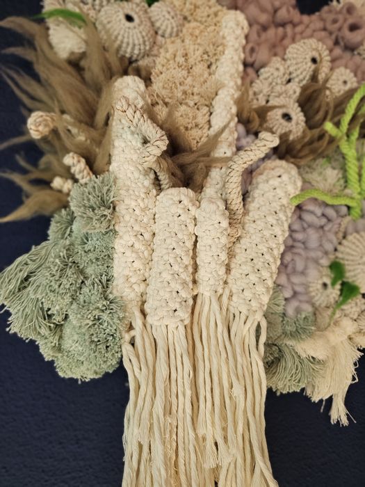 Painel de macramé 3D, quadro macrame fundo mar