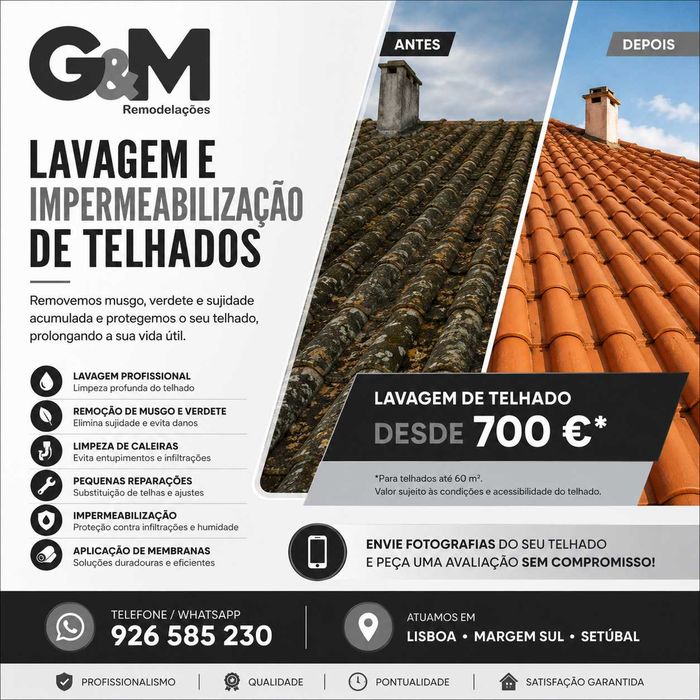 Lavagem e Impermeabilização de Telhados | Limpeza e Reparação