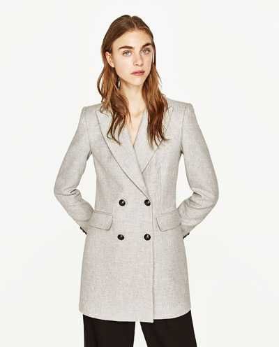 Casaco/Sobretudo cinzento cruzado da Zara T: L Novo