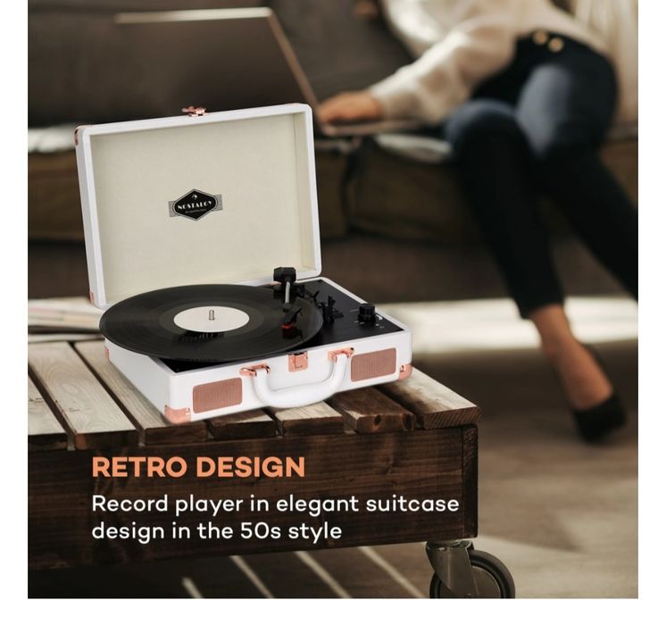 Gramofon RETRO w walizce z głośnikami