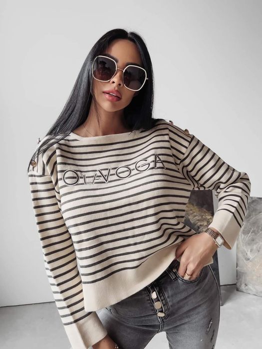 Sweter Olavoga Camila beżowy paski Uni