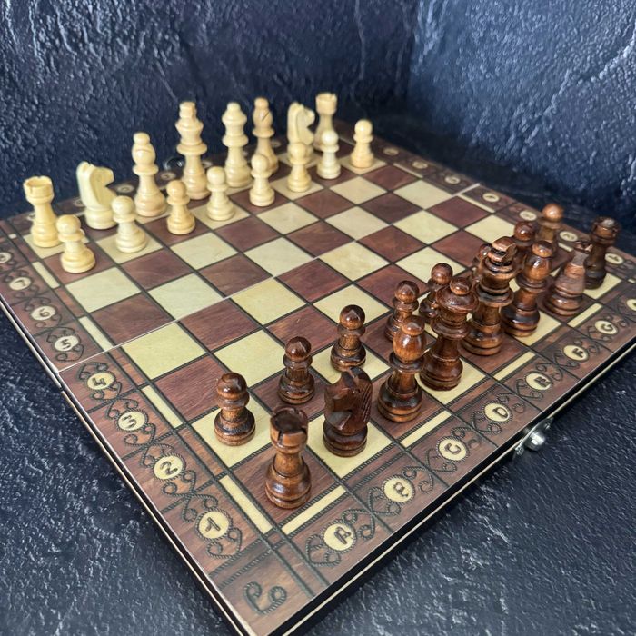 Шахматы, шашки, нарды 3 в 1 комплект с магнитом 7702 (доска 29x29 см)