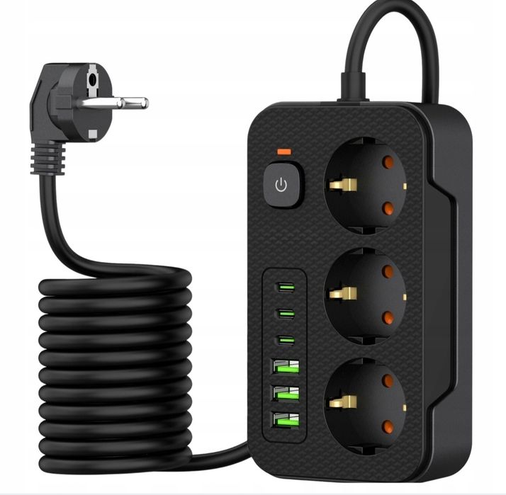 Przedłużacz listwa zasilająca 3x USB A 3x USB C 3 gniazda wyłącznik 2m
