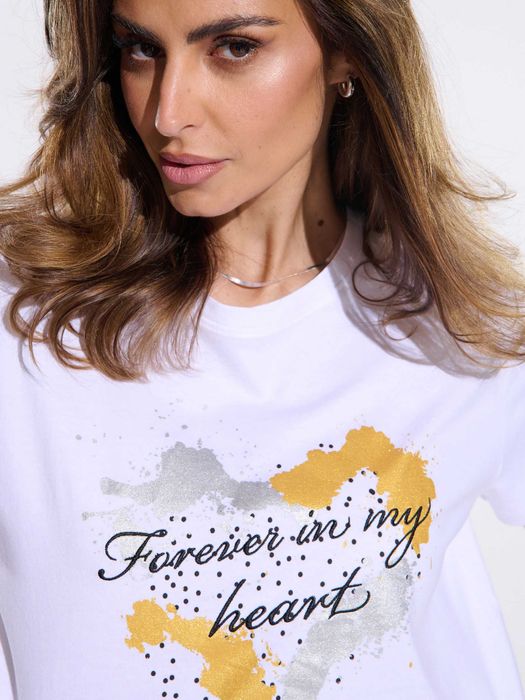 biały t-shirt z nadrukiem Sinsay