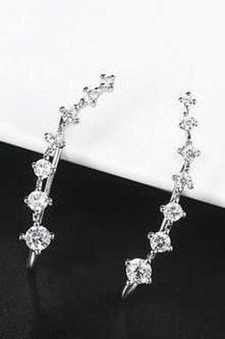 Стильні серебристі сережки каффи під серебро з камінням