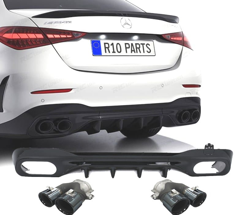 DIFUSOR MERCEDES W206 AMG 21- LOOK C43 + PONTEIRAS DE ESCAPE PRETAS