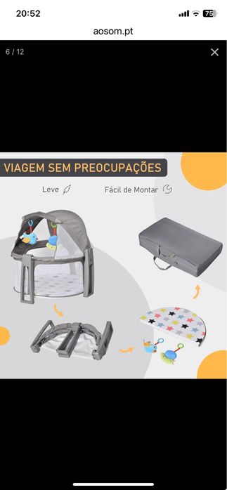 Berço portátil circular para bebé ate seis meses