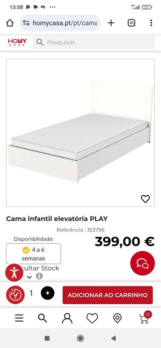 Mobília completa. Cama elevatória com colchão (novo) + mesinhas