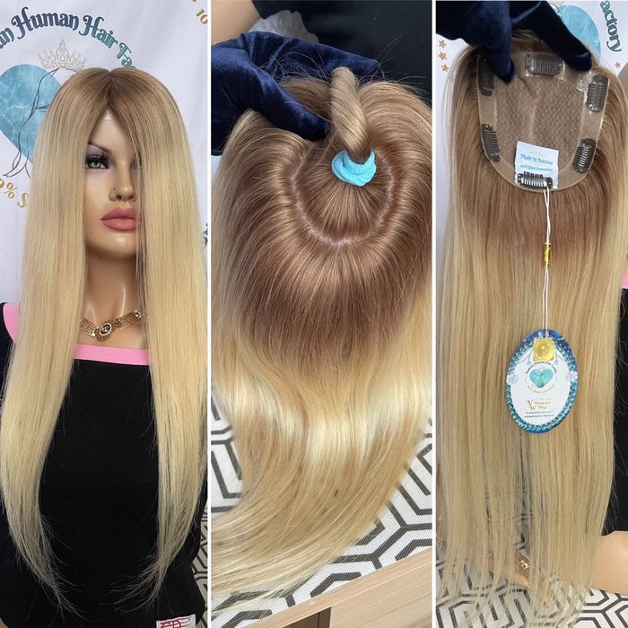 Натуральная накладка полная шёлковая основа кожи волос славянка блонд