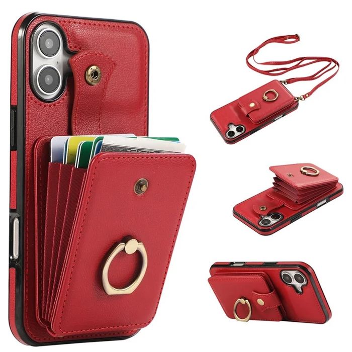 Червоний чохол iPhone 16 шкіряний