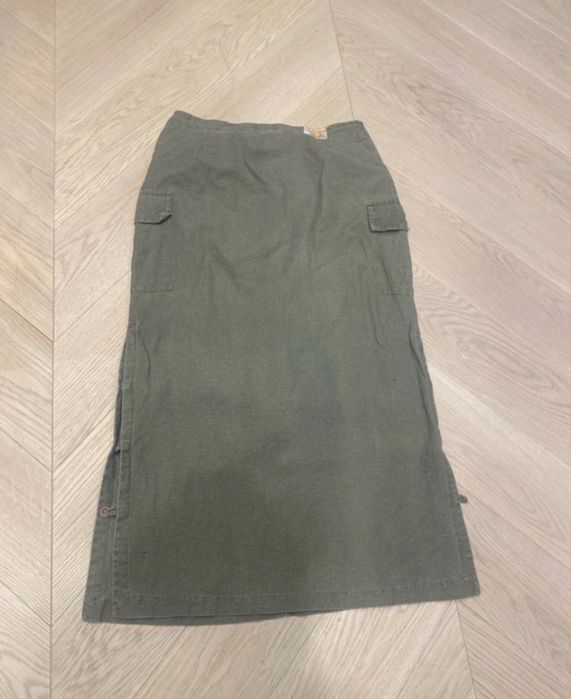 Spódnica len i bawełna khaki L reserved
