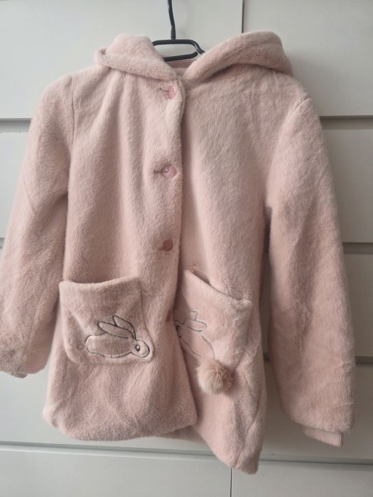 Gruby, ciepły płaszczyk, Niebieski księżyc, z kapturem, futerko, 146/1