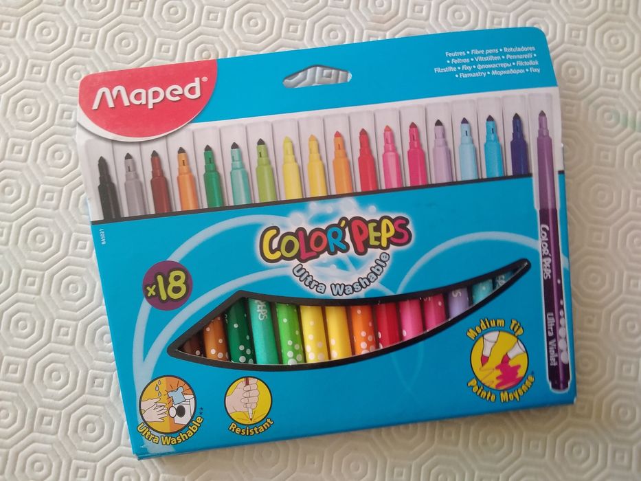Papelaria: 18 Canetas de Feltro MAPED Ponta Média Média, tinta lavável