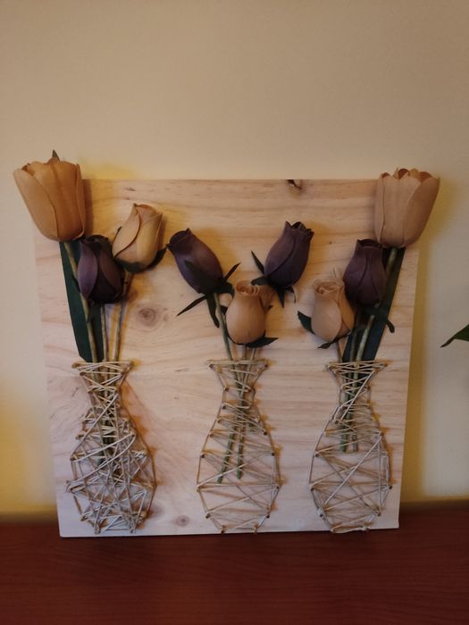 Quadro decorativo flores madeira