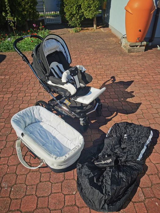 wózek Emmaljunga skóra naturalna 2w1 biało-czarny