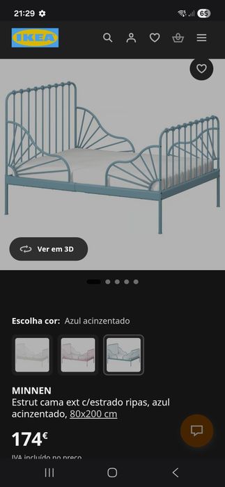 Cama extensível MINNEN 80cm×200 está completamente nova 
Estrut cama ext c/estrado ripas, azul acinzentado, 80x200 cm
174€