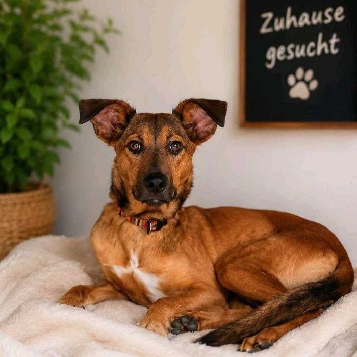 JODA, cão macho de raça mista adotado.