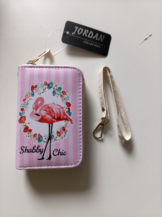 Mini portfeli różowy z flamingiem Shabby Chic