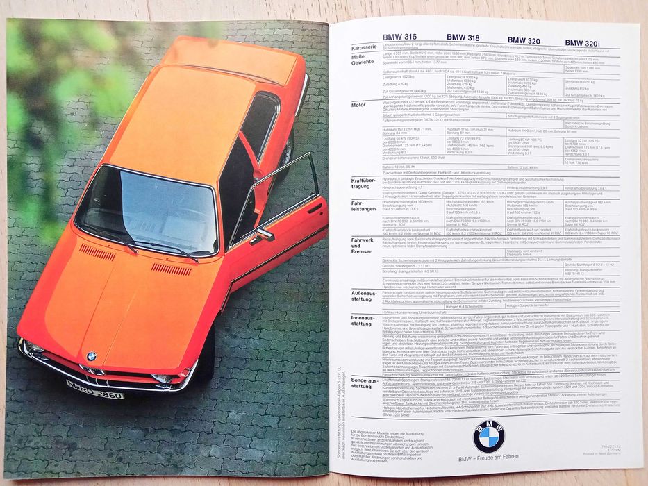 BMW seria 3 / E21 / 1977 - prospekt 32 strony, stan BDB+ (316, 318, 320, 320i) *przesyłka GRATIS !