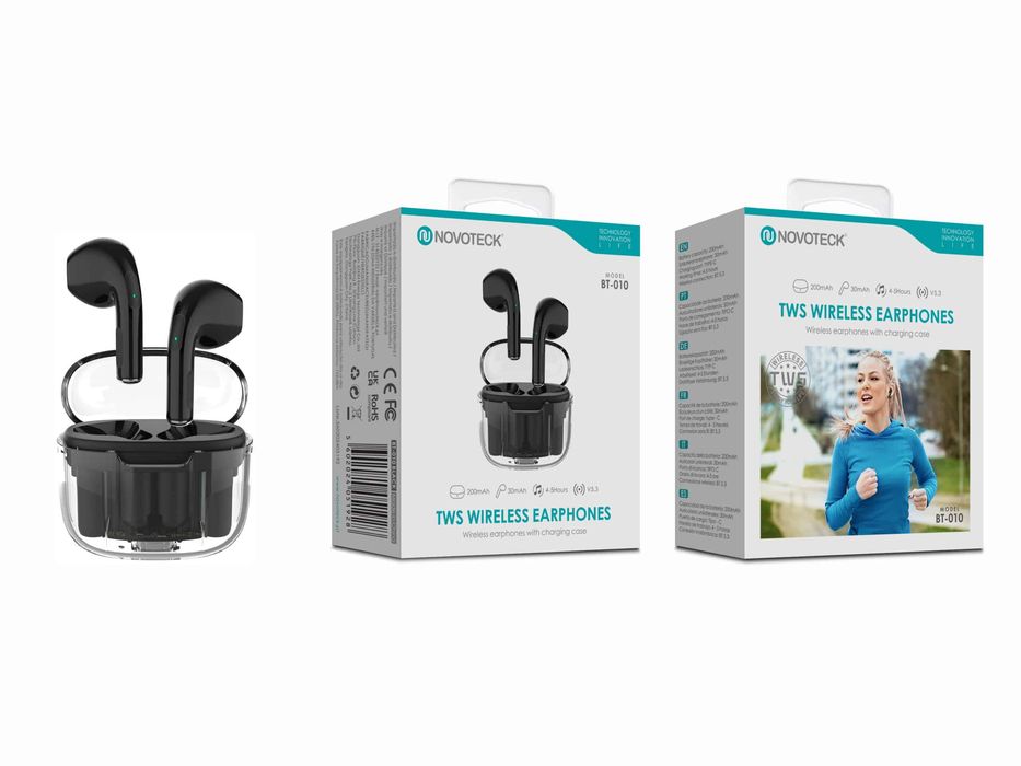 Auriculares Bluetooth TWS Negro BT-010 Estojo de Carregamento Transpar