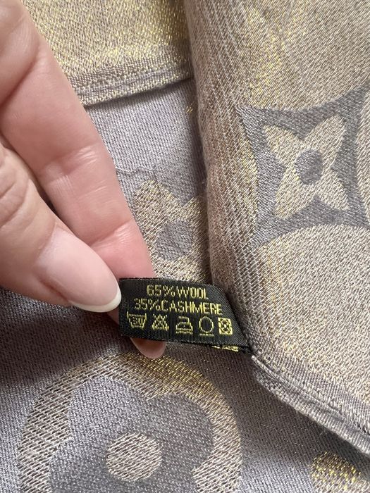 Duży szal chusta złoty szary wełna i kaszmir LV Vuitton