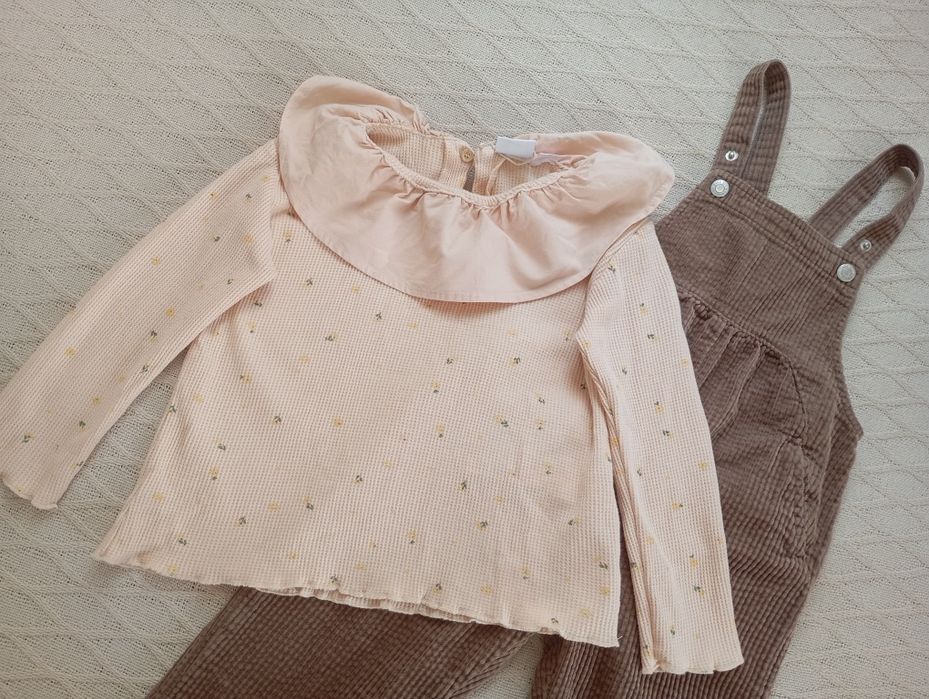 ZARA 3-4L brązowy struksowy kombinezon ogrodniczki