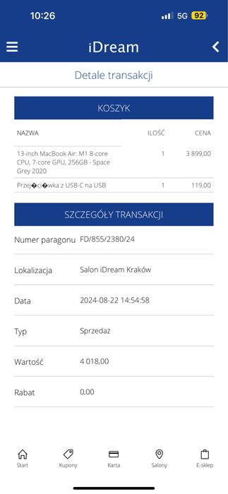 Macbook, zakupiony rok temy, uszkodzona matryca