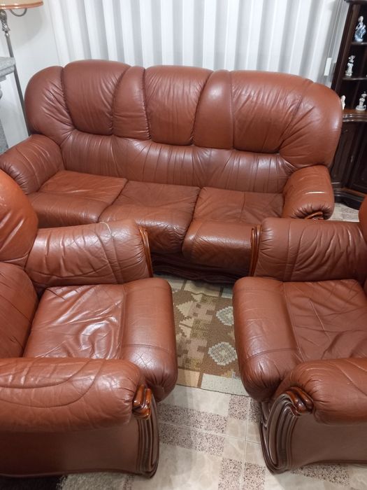 Conjunto de 3 sofas em couro (vintage)