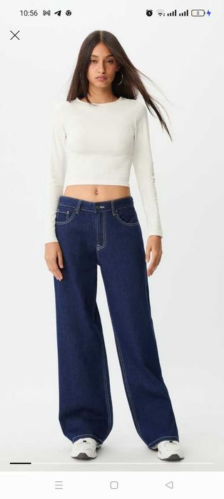 Широкі джинси темно-сині 38 р Stradivarius