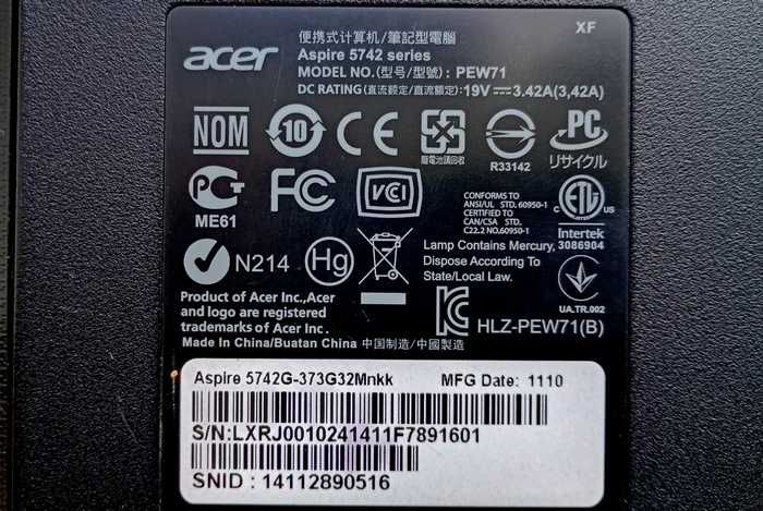 Ноутбук Acer Aspire 5742G  диагональ 15.6"