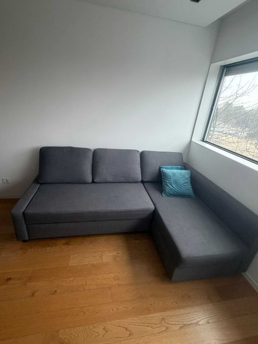 Sofá-cama de canto c/arrumação - Cinza (em excelente estado)