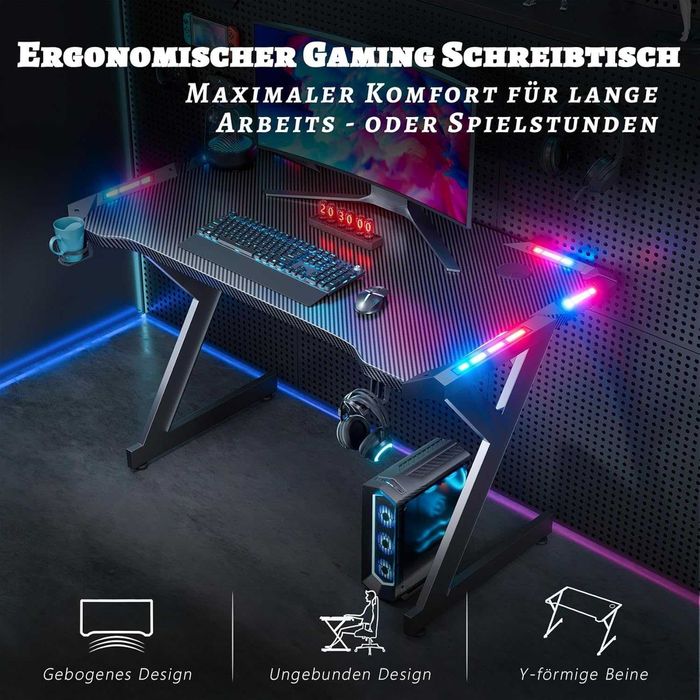 Nowe biurko gamingowe / 100x60cm / komputerowe / LED / carbon / W577!