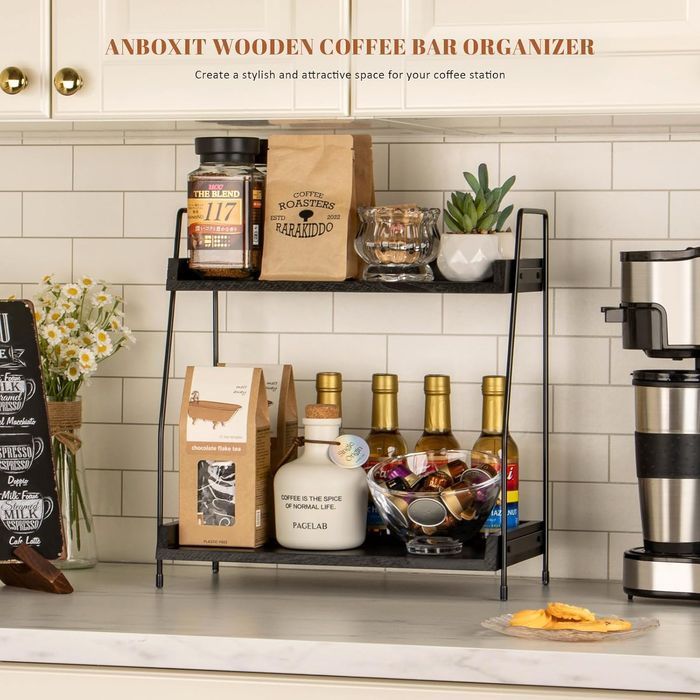 Organizer do kawy Comfort - 2-poziomowy drewniany, czarny stojak