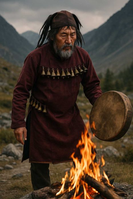 Оригінальний шаманський костюм з Алтаю, шкіра, новий, ручна робота