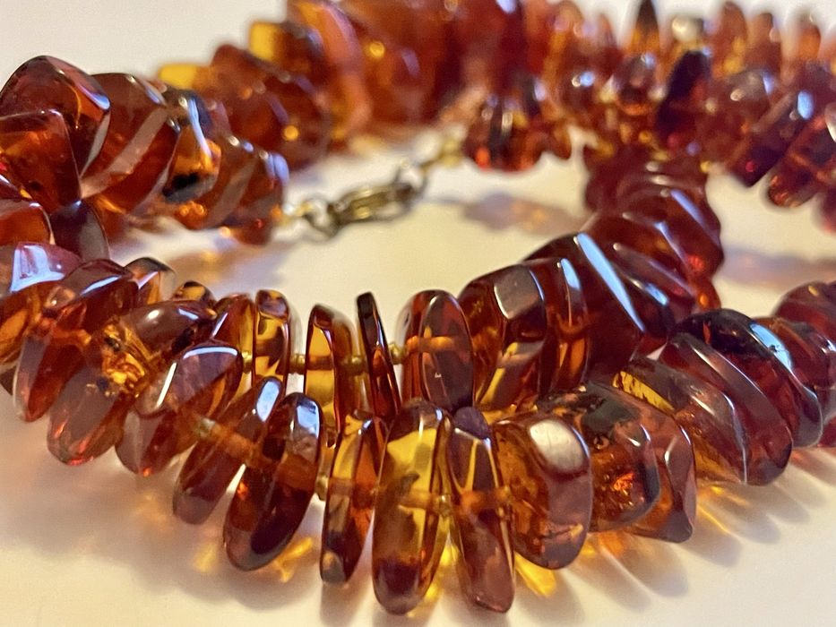 Naszyjnik kolia łańuch bursztyn bałtycki piękny kolor. PRL