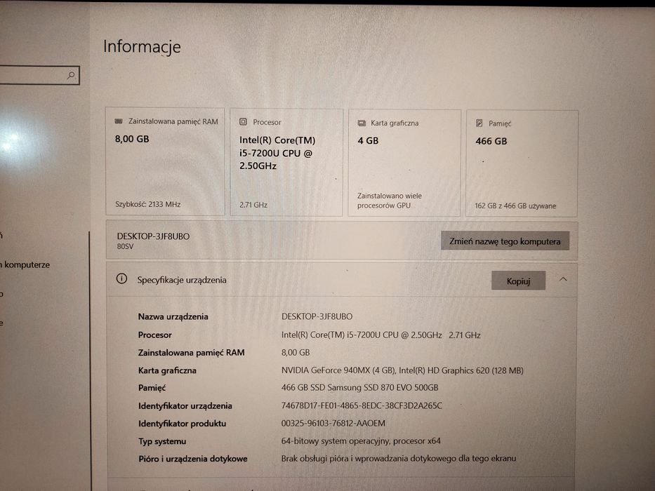 Laptop Lenovo Ideapad 510/W11/8GB/500GB SSD/940MX 4GB/I5-7200U/FHD