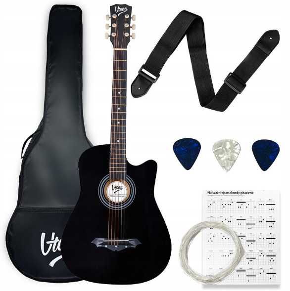NOWA Gitara Akustyczna 4/4 Czarna Dreadnought Cutaway Gitara Do Nauki Gitara Dla Początkujących Pasek Kostki Zapasowe Struny Gitara Klasyczna 4/4
